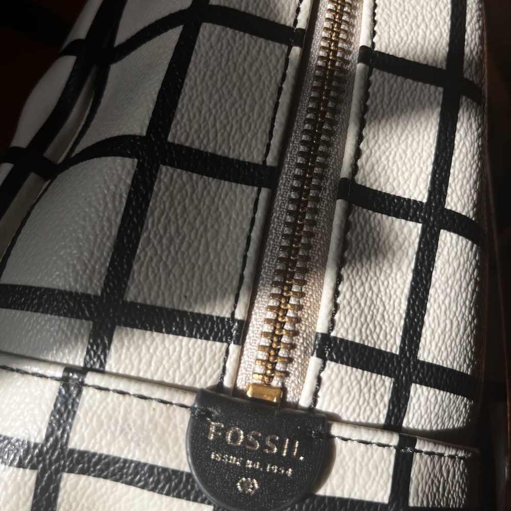 Fossil Black & White Grid-Pattern Crossbody - image 3